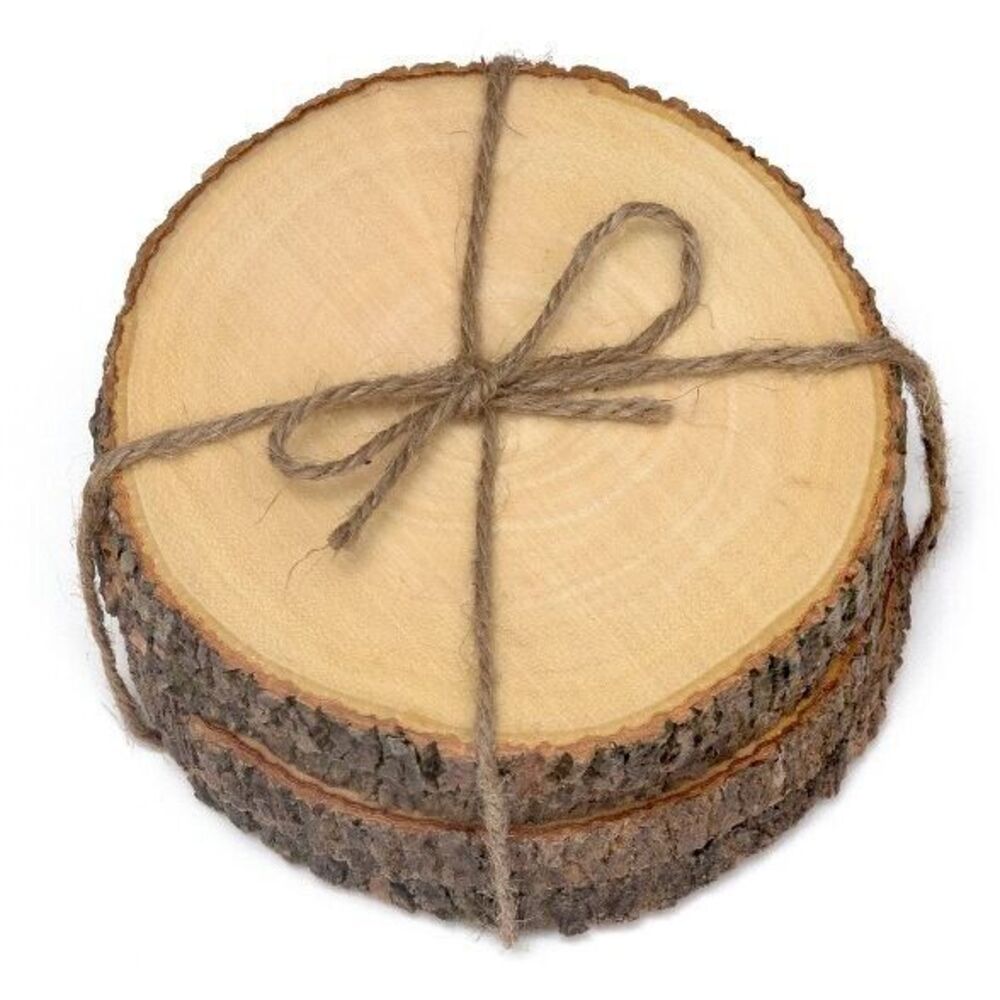 Lipper International Acacia Tree Bark Coasters Set of 4 - Hemp Tie (4.5")